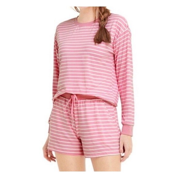 Draper James Pink Stripe Long Sleeve Shorts Lounge PJ Set Size Medium Womens - Picture 9 of 10